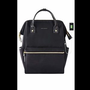 Black backpack with gold detailing